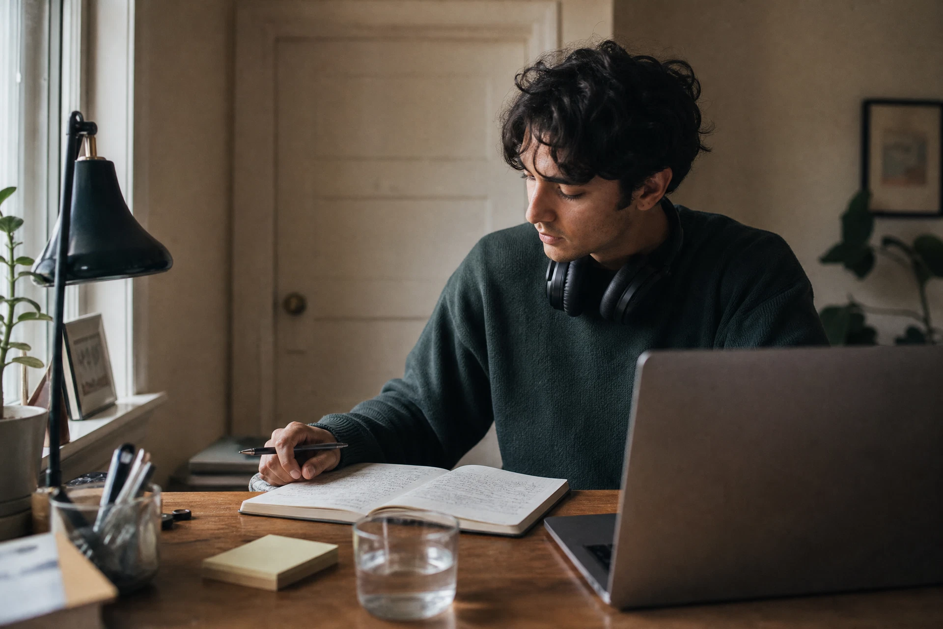 A young adult coach preparing a private space for a remote session