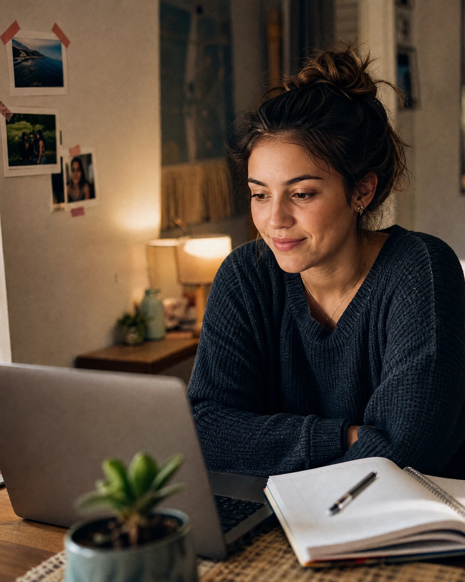 A young adult coach listening during a video call